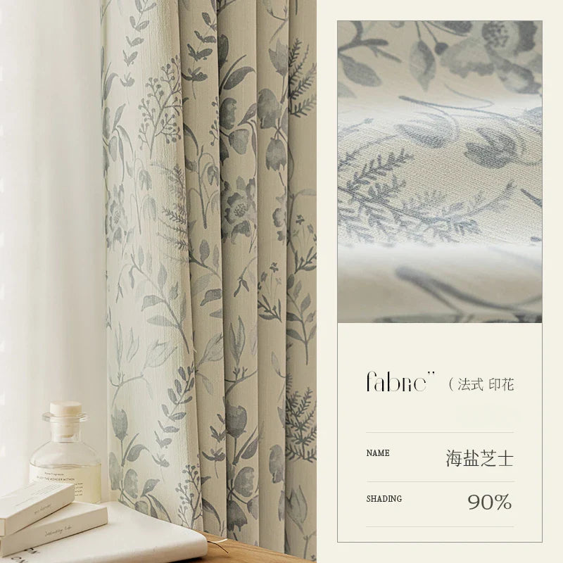 French Living Room Curtains Floral Pattern Bedroom Decoration Curtains Green Home Curtain Blackout Sun Protection Study Curtain