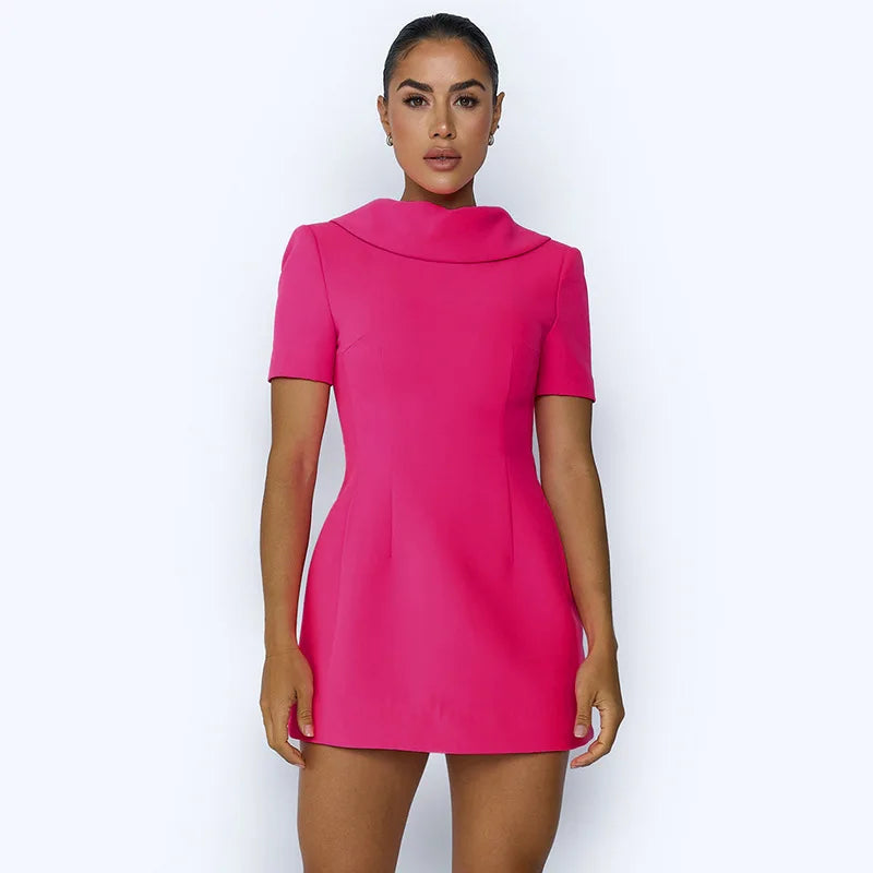 Pink Uptown Collar Short Sleeve Mini Dress