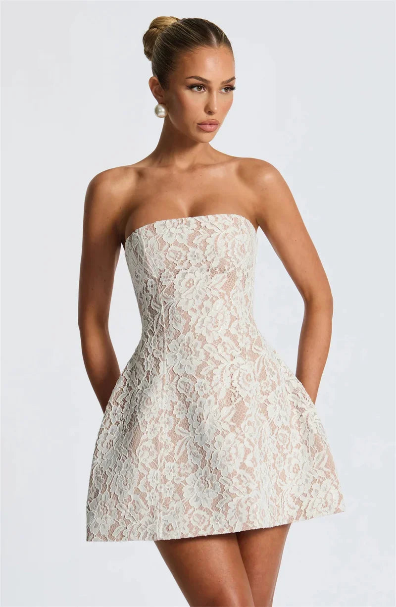 White Lace Off Shoulder Mini Dress