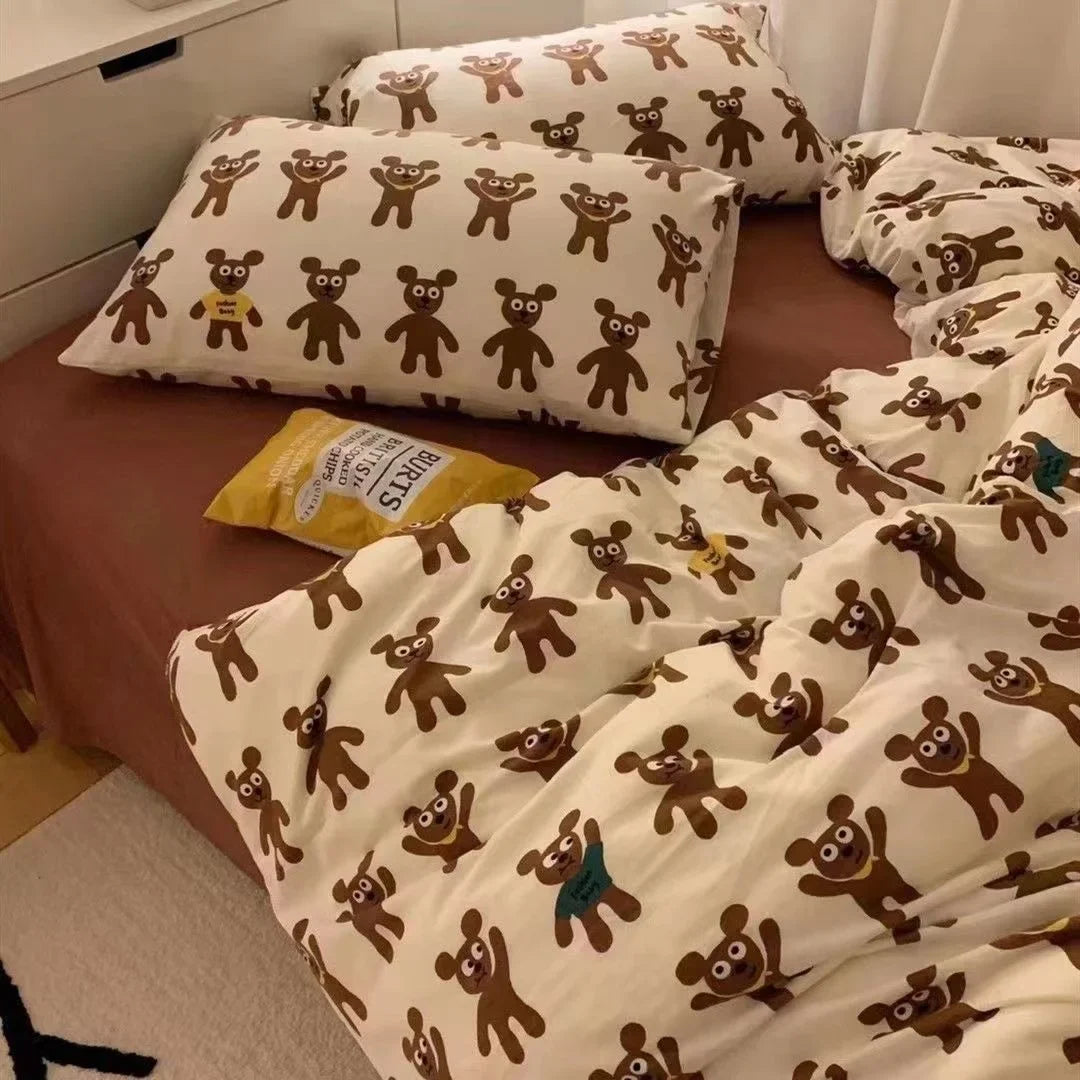 INS Pink Solid Color Bedding Set Girls Boys Single Double Size Flat Sheet Duvet Cover Pillowcase Bed Linens Home Textile