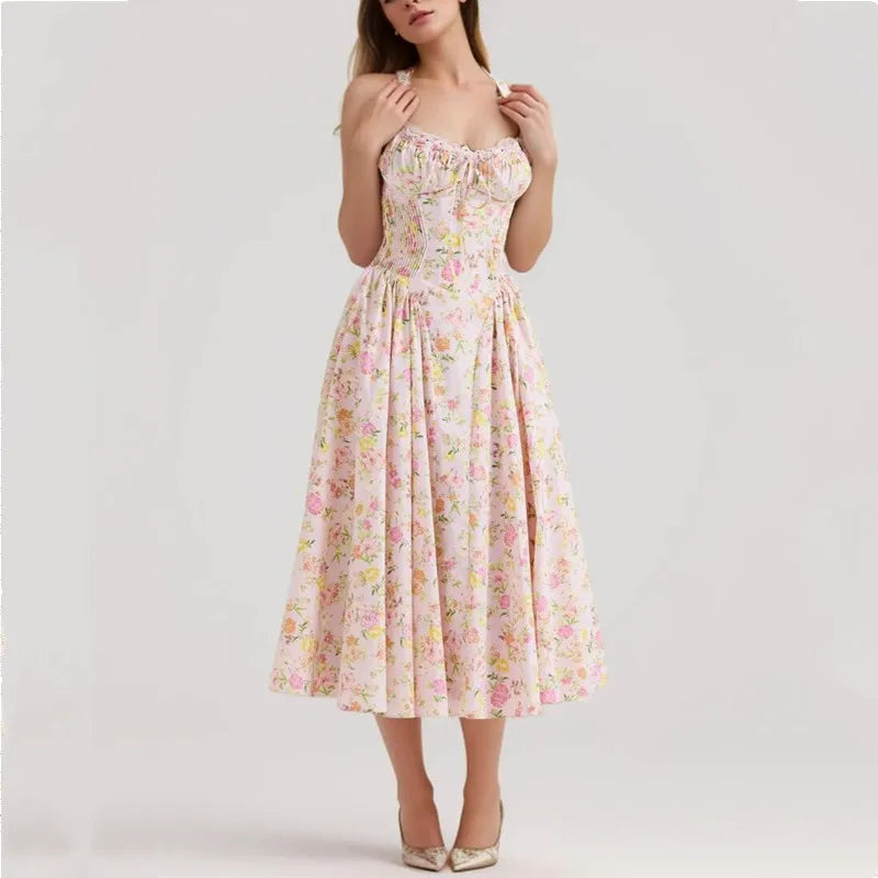 Floral Print Corset Midi Dress