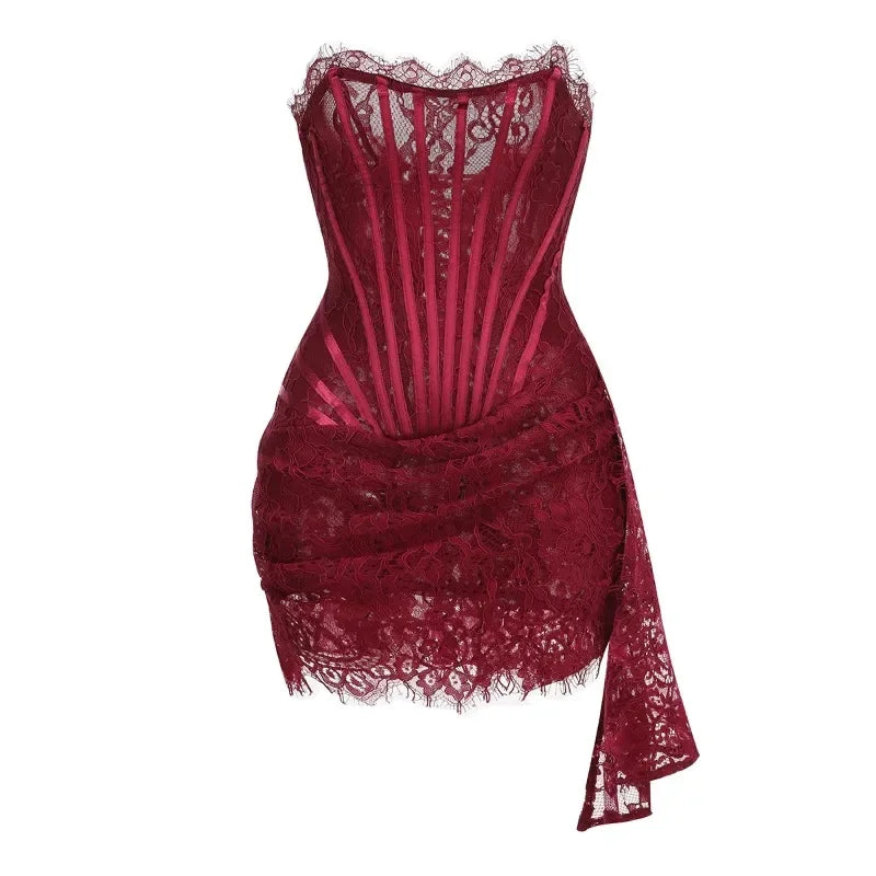 Lace Corset Draped Mini Dress