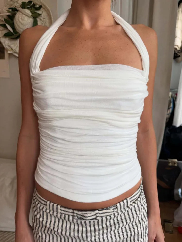 White Ruched Halter Top
