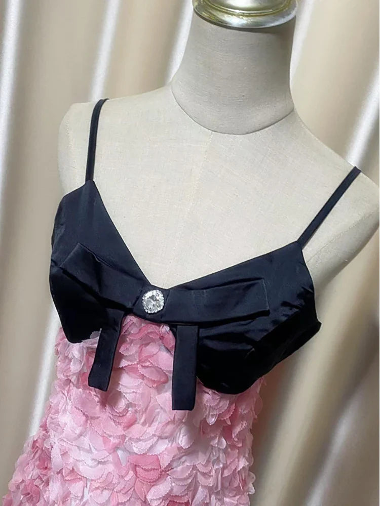 Pink 3d Floral Straight Midi Dress