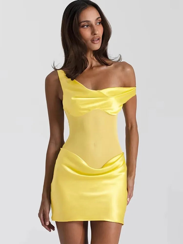 Satin See Through Patchwork Mini Dress