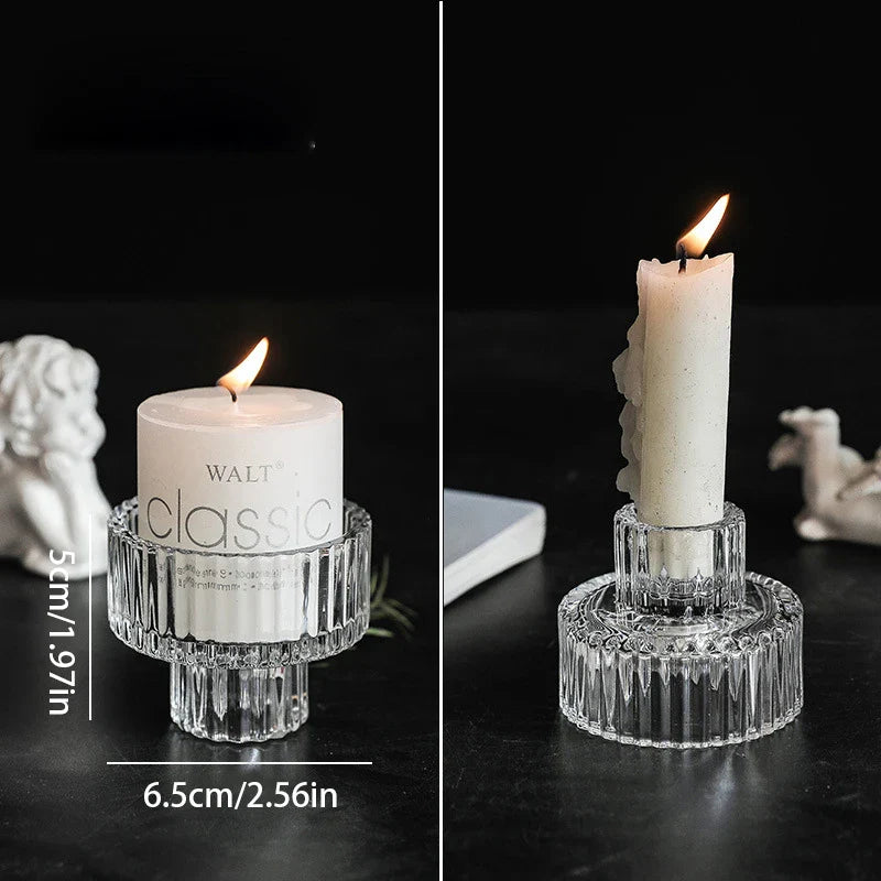 Nordic Glass Candlestick Candle Holders Tealight Candle Stand Transparent Glass Candlestick Candle Base Christmas Home Decor