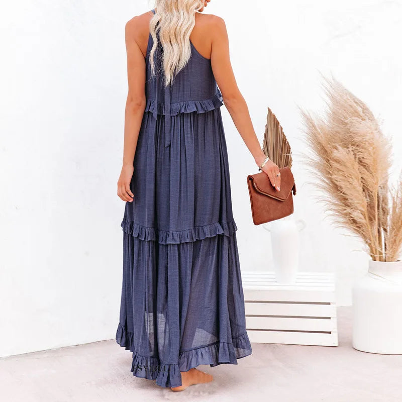 Halter Ruffle Maxi Dress