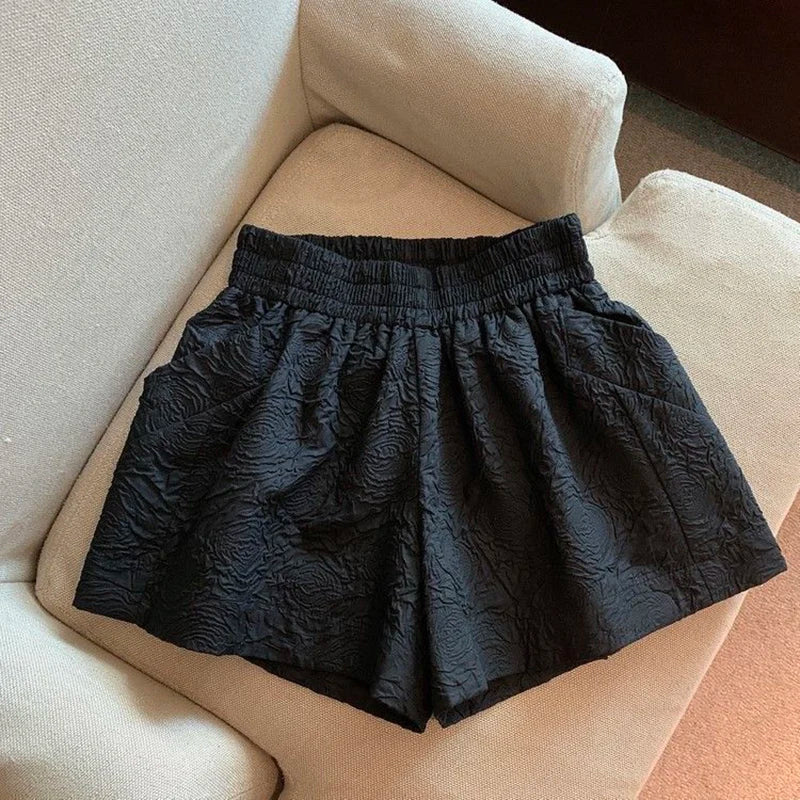 Jacquard Elastic High Waist Shorts