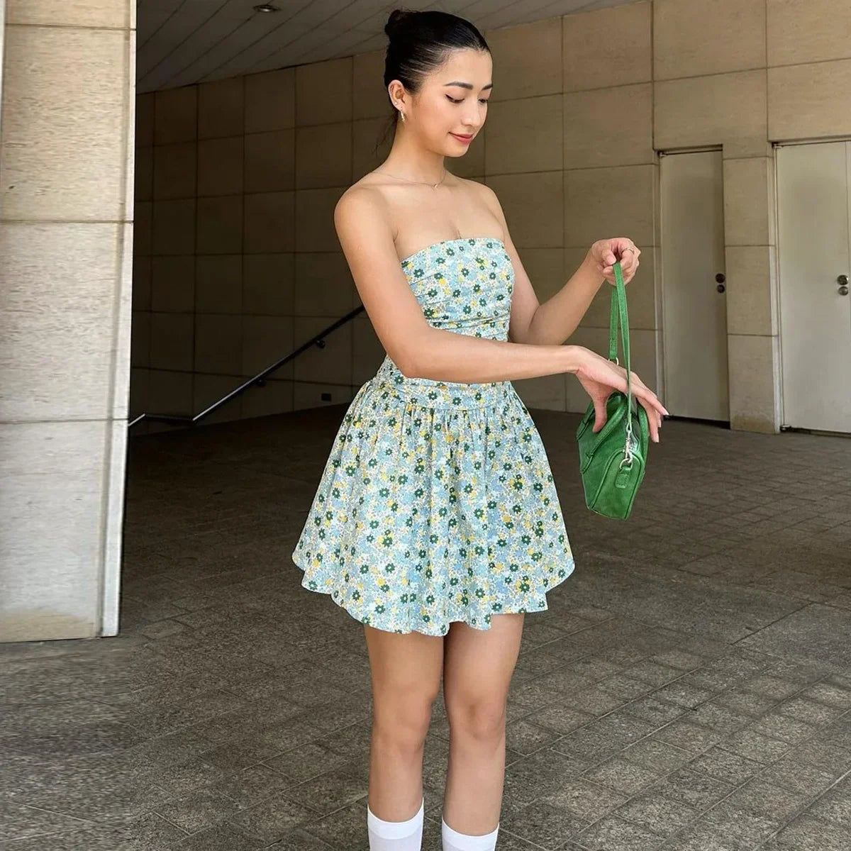 Floral Printed Tube Mini Dress