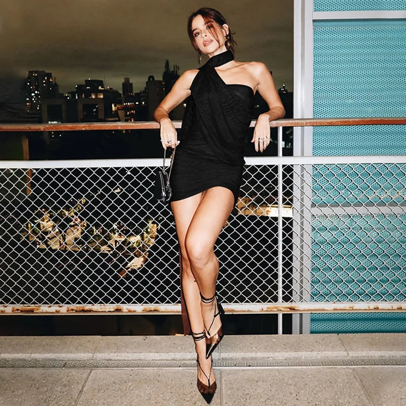 Halter Drape Bodycon Mini Dress