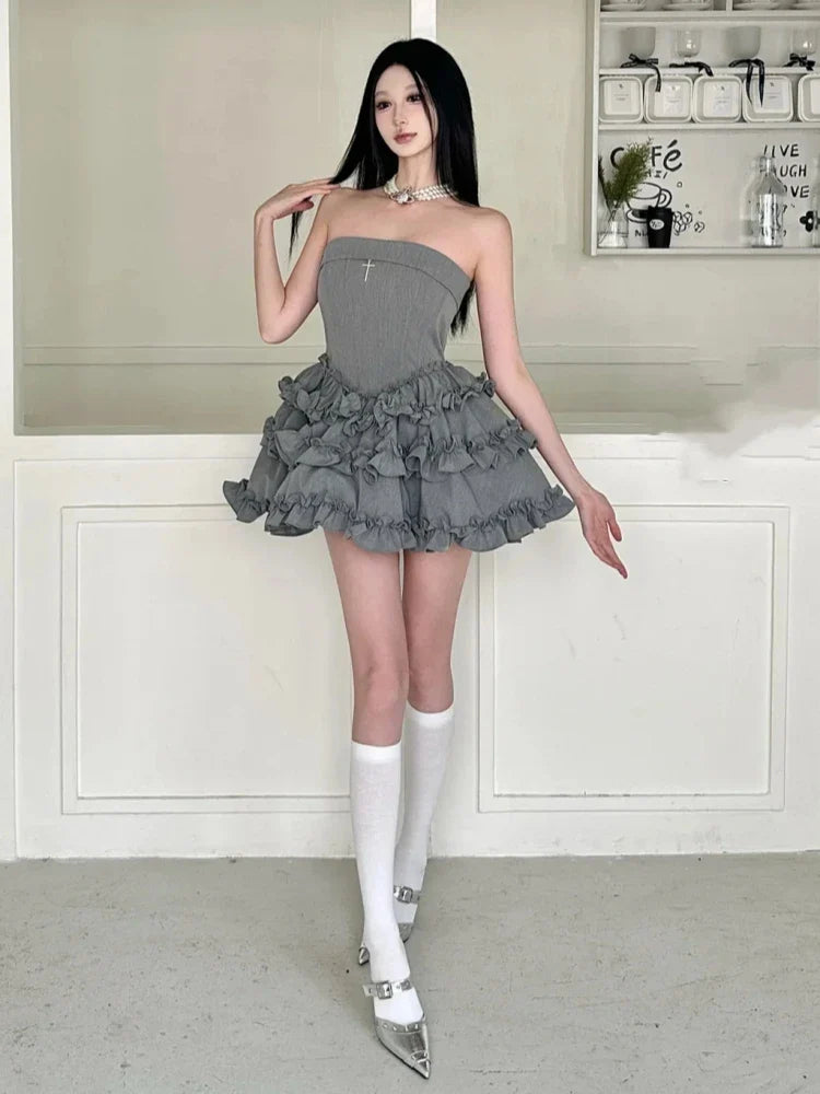 Strapless Multilayer Ruffles Mini Dress