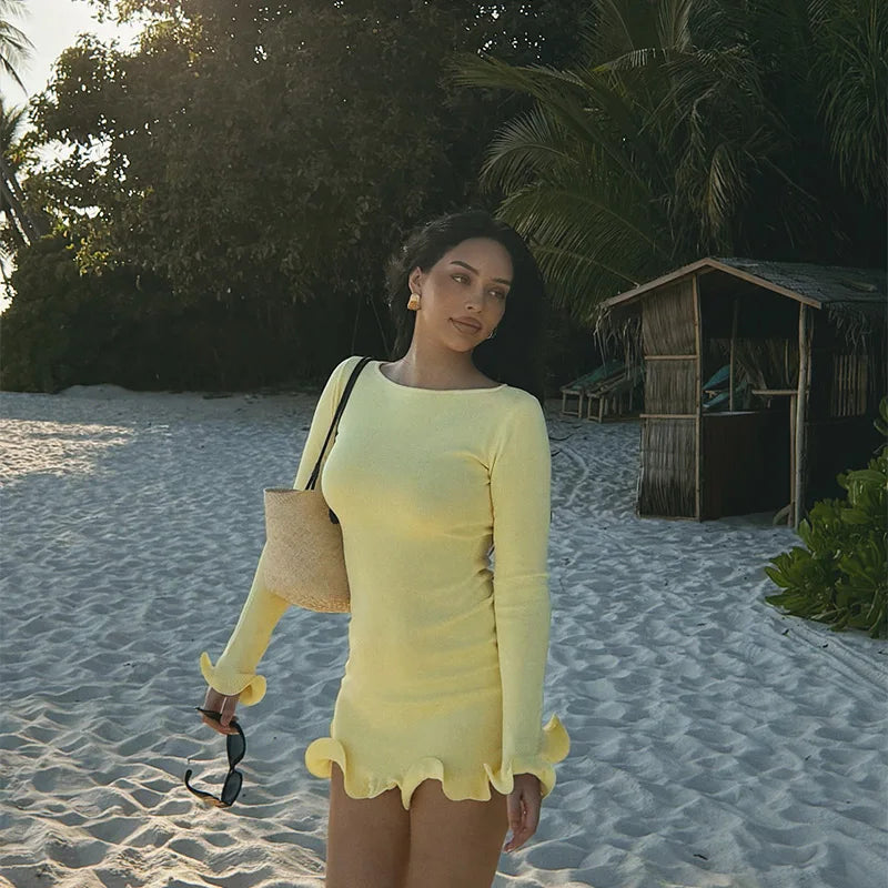 Ruffles Hem Long Sleeve Mini Dress