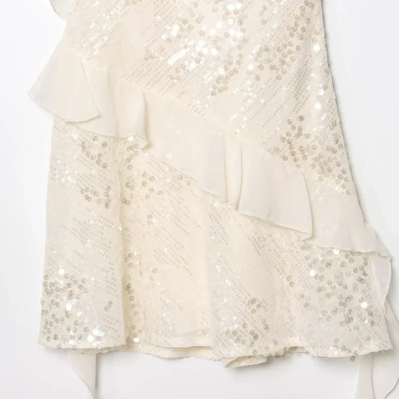 Sequin Layered Ruffle V-neck Sleeveless Mini Dress