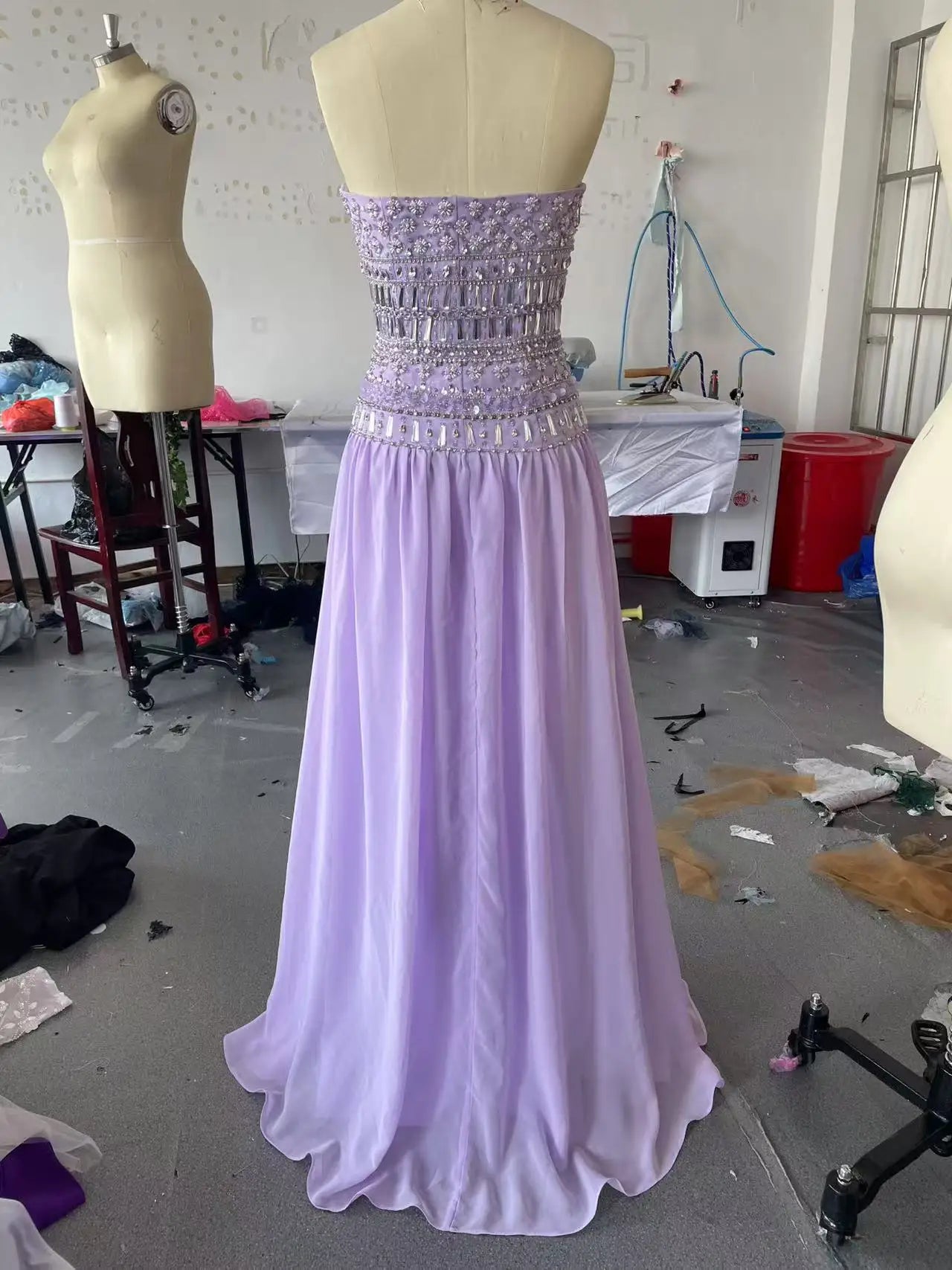 Purple Beaded Strapless Maxi Dress