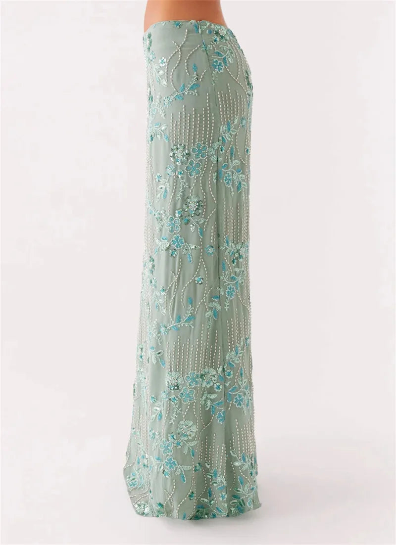 Sequins Embroidery Maxi Skirt