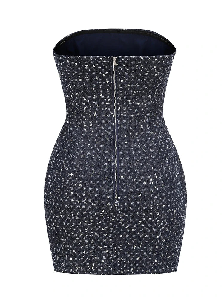 Strapless Denim Sequin Mini Dress