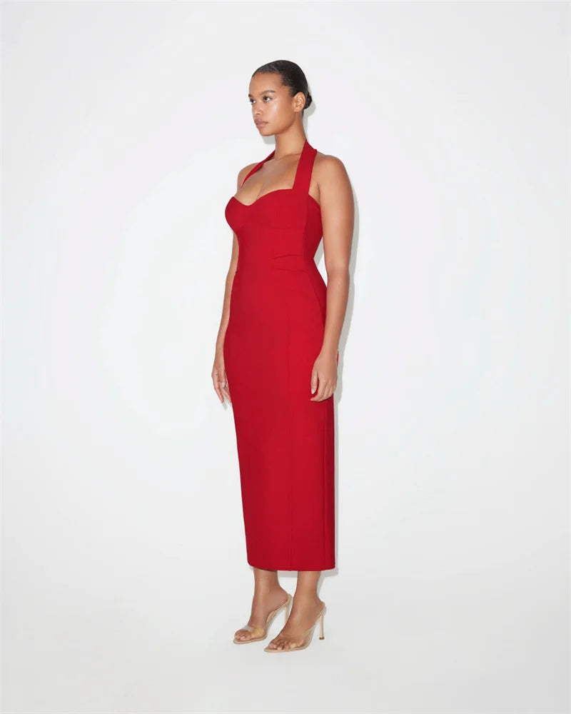 Solid Halter Bandage Maxi Dress