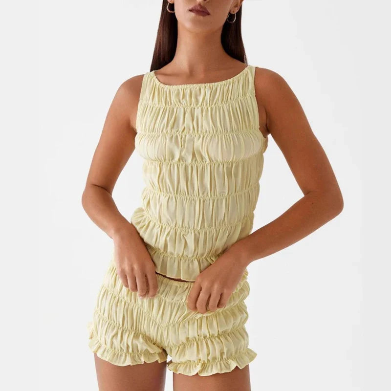 Ruched Tank Top And Shorts Set