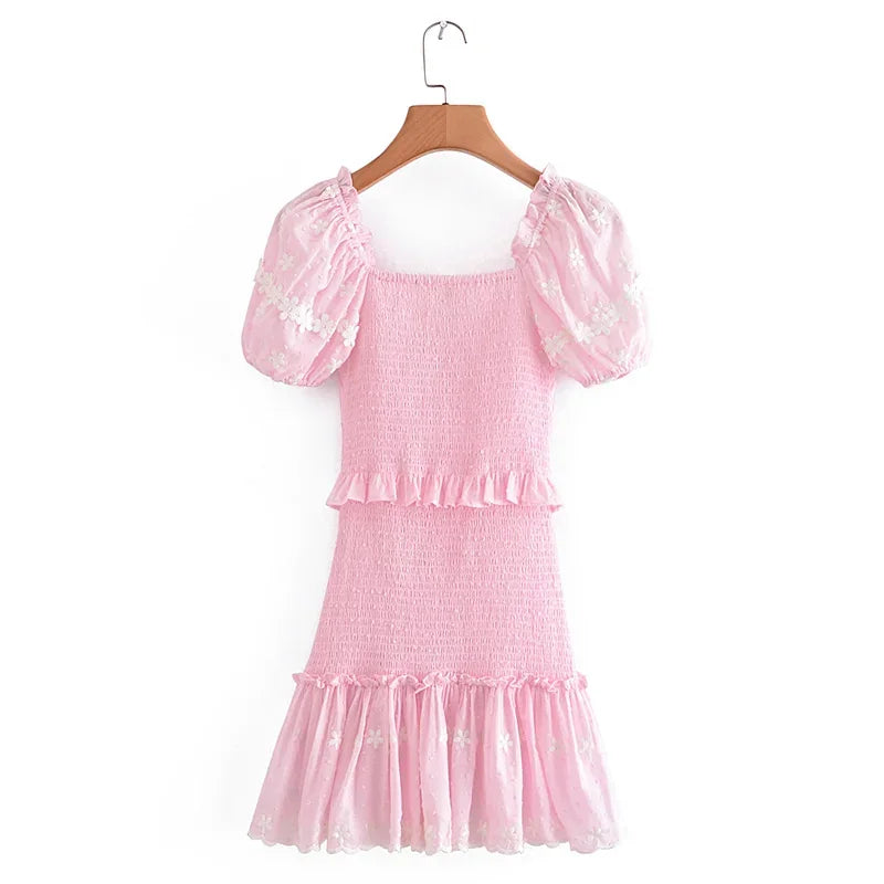 Pink Short Sleeve Elastic Mini Dress
