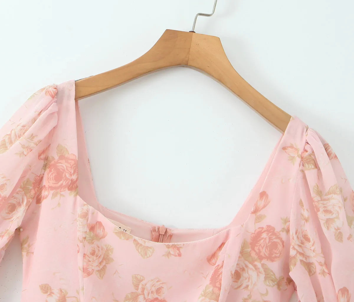 Floral Print Long Puff Sleeve Square Collar Mini Dress