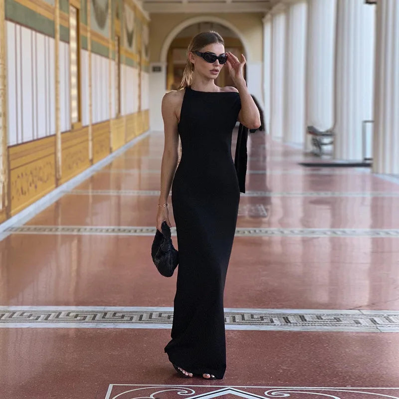 One Shoulder Tie Up Maxi Dress