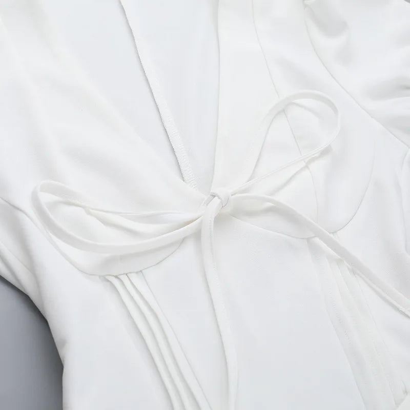 White V-neck Puff Sleeve Corset Mini Dress