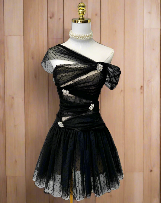 Irregular Polka Dot Mesh Tulle Mini Dress