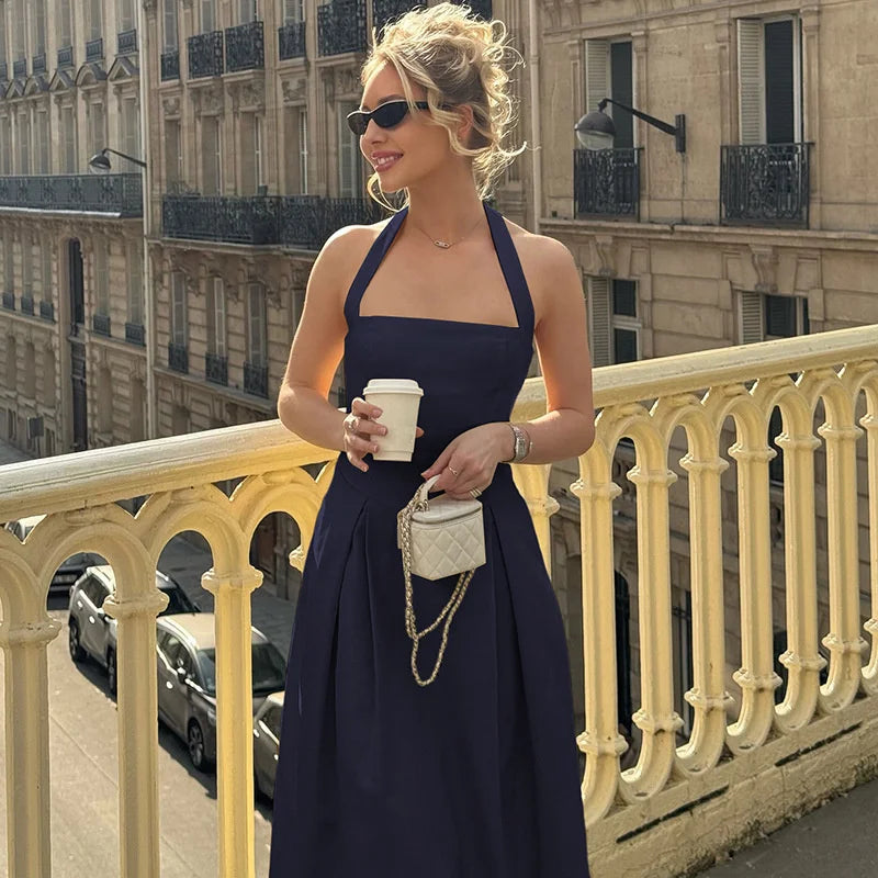 Solid Halter Midi Dress