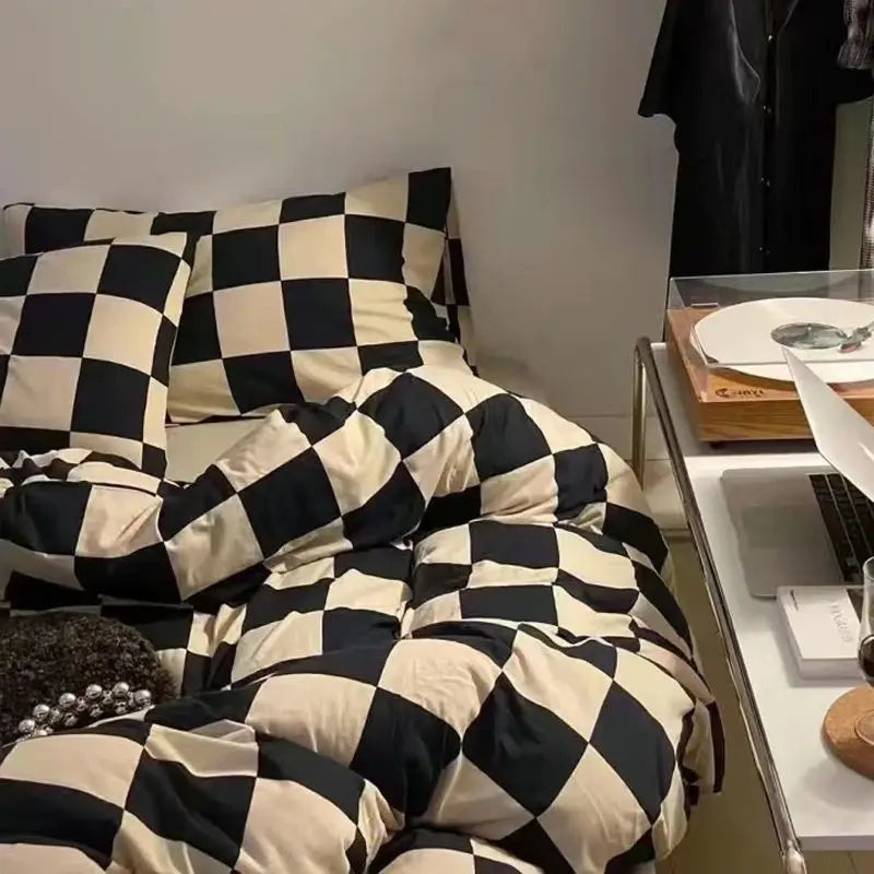 Red Cherry Plaid Duvet Cover Set with Sheet Pillowcase Soft Cover NoFilling Warm Bed Linen Twin Full Queen Size Home Bedding Set