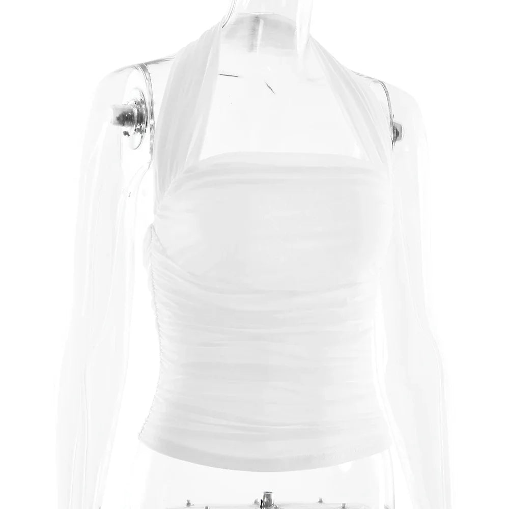 White Ruched Halter Top