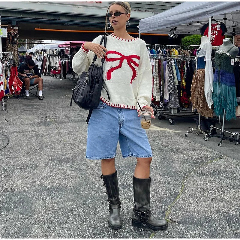 White Bowknot Sweater