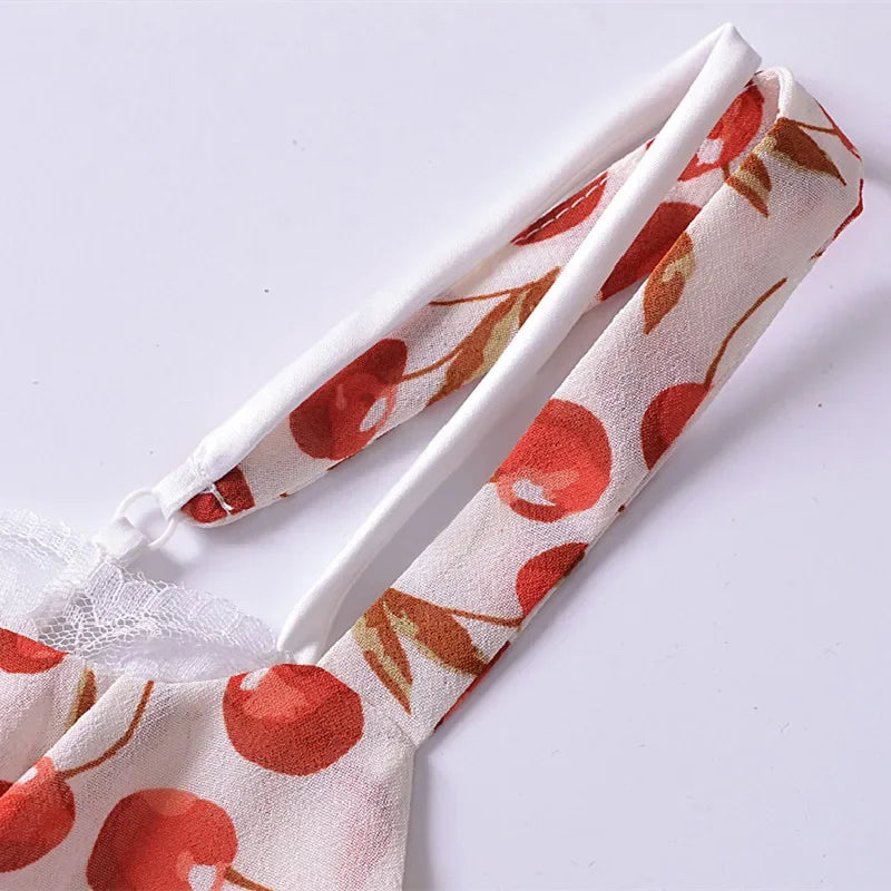 Cherry Print Strap Midi Dress