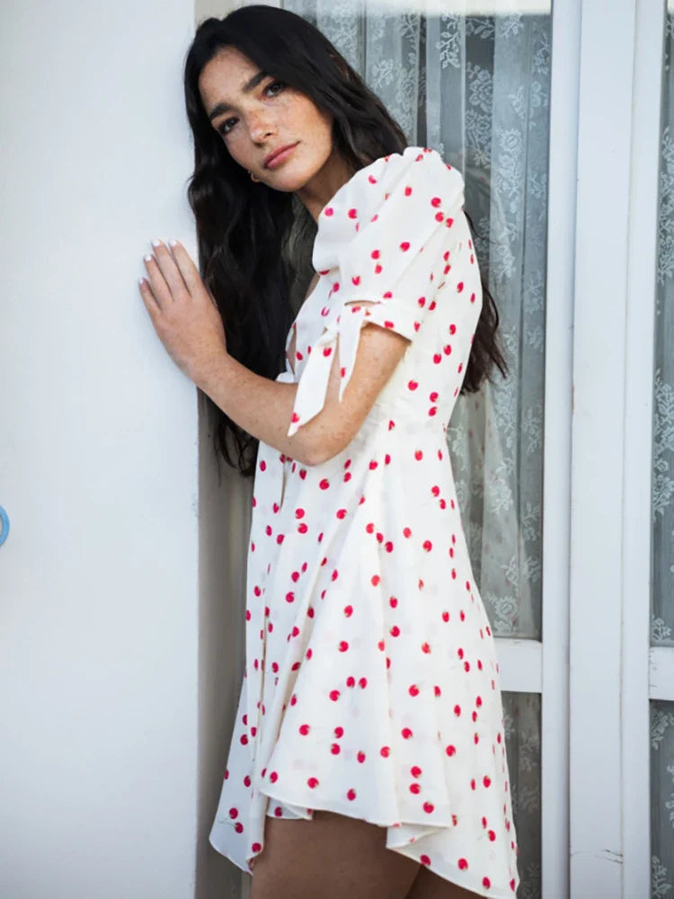 White Polka Dot Short Sleeve Mini Dress