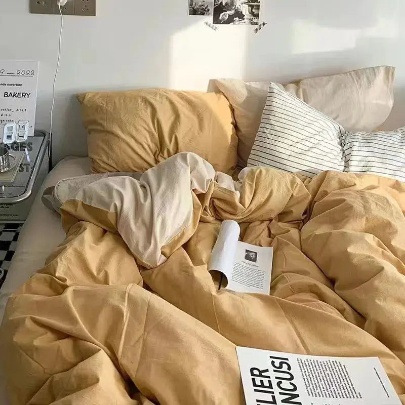 Ins Style Comfortable Bedding Set And Adult Sheets, Solid Color Skin Friendly Down Duvet Cover Set No Filling