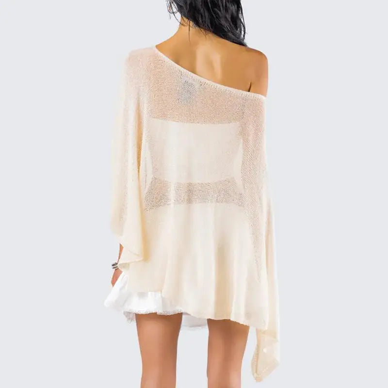 Irregular Knitted Sheer Poncho Cover-ups Crop Top