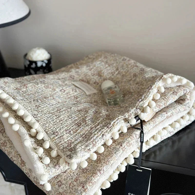 Fleece Blanket Light Luxury Ins Crepe Cotton Multi-functional Small Blanket Office Nap Blanket Shawl Cover Blanket