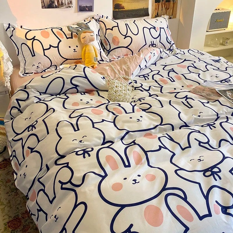 Floral Bedding Set with Duvet Cover Flat Sheet with Pillowcases  Kids Queen Full Size Boys Girls Bed Linen