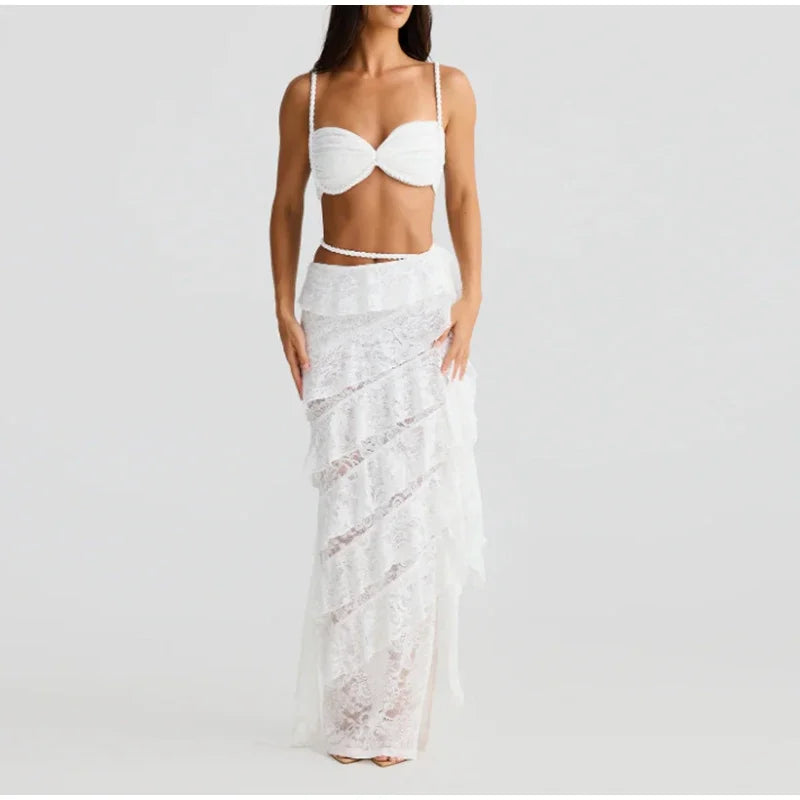 Knitted Twist Bralette And Maxi Skirt Set