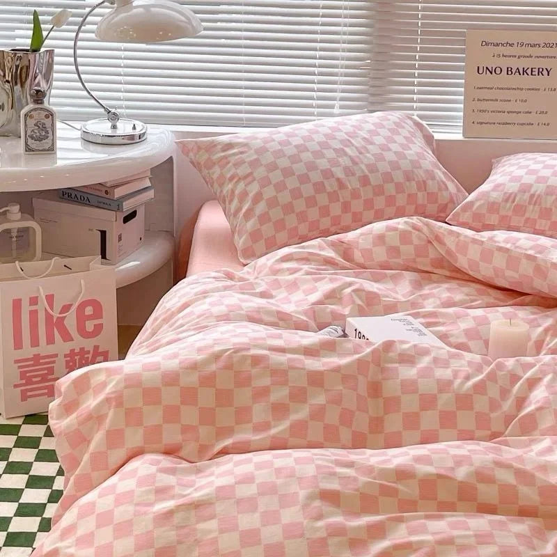 INS Gradient Cream Pink And Green Bedding Sets Streak Flat Sheets Soft Home Textile For Girls Full Size With Pillowcases