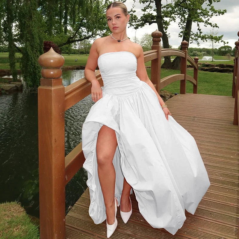 Strapless Puffed Maxi Dress