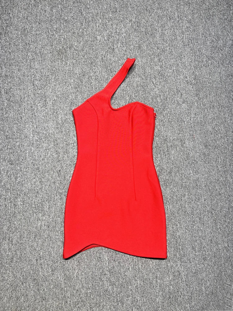 Red One Shoulder Mini Bandage Dress
