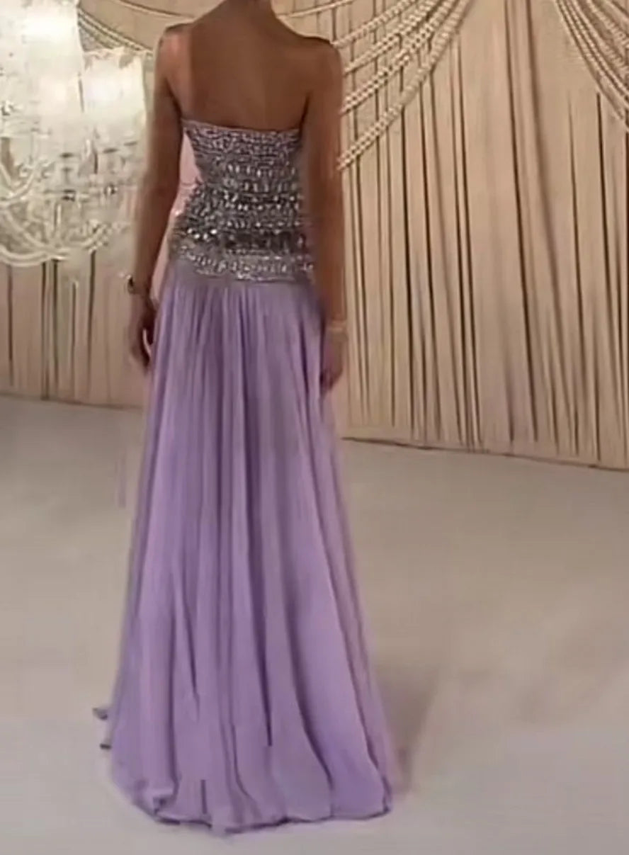 Purple Beaded Strapless Maxi Dress