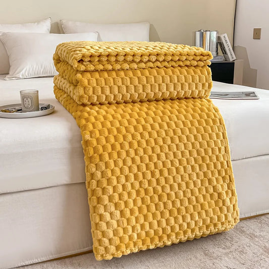 Yellow Plaid Solid Blanket Soft Warm Fluffy Throw Blanket Sofa Cover Milk Velvet Bedspread Bed for Adults Kids Pet Home Textile