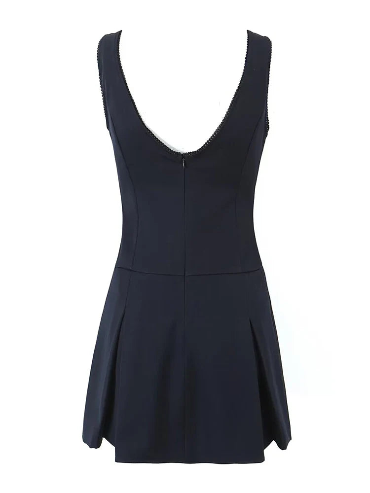 Navy Blue V-neck Mini Dress