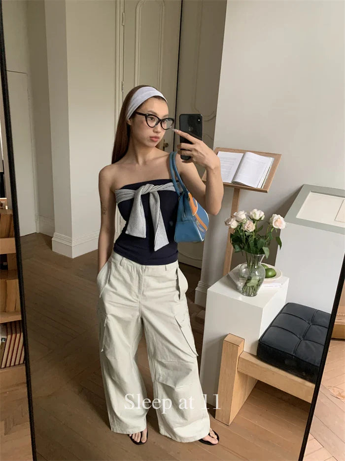 Tie Up Striped Tube Top