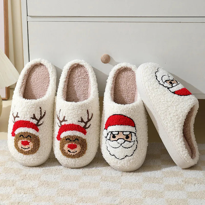 New Christmas Gifts Santa Claus Elk Slippers Cute Gingerbread Man Warm Cotton Slippers Men Women Hot Winter Home Cotton Slippers