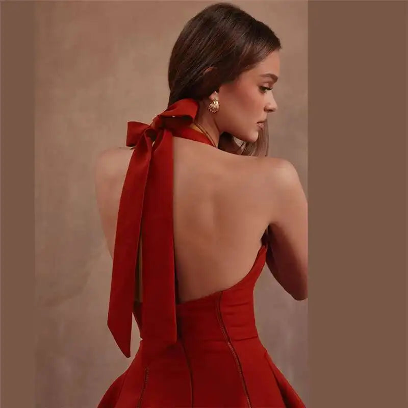 Solid Halter Flare Mini Dress