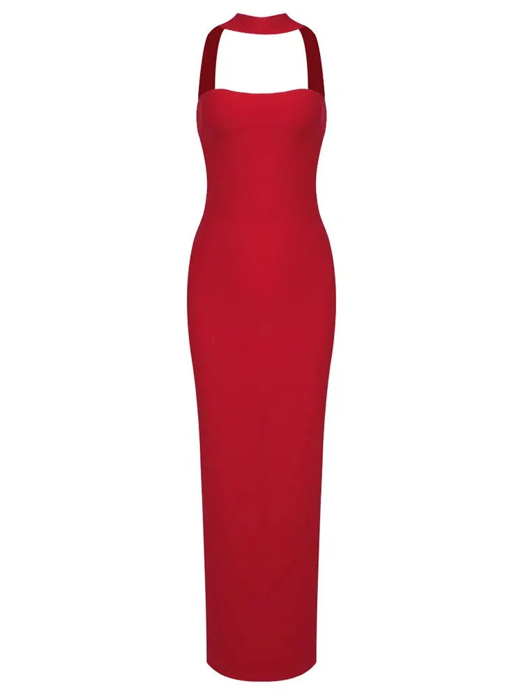 Bandage Halter Solid Maxi Dress
