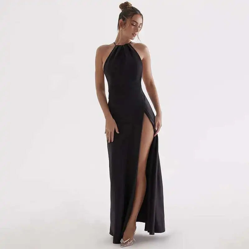 Satin High Split Open Back Maxi Dress