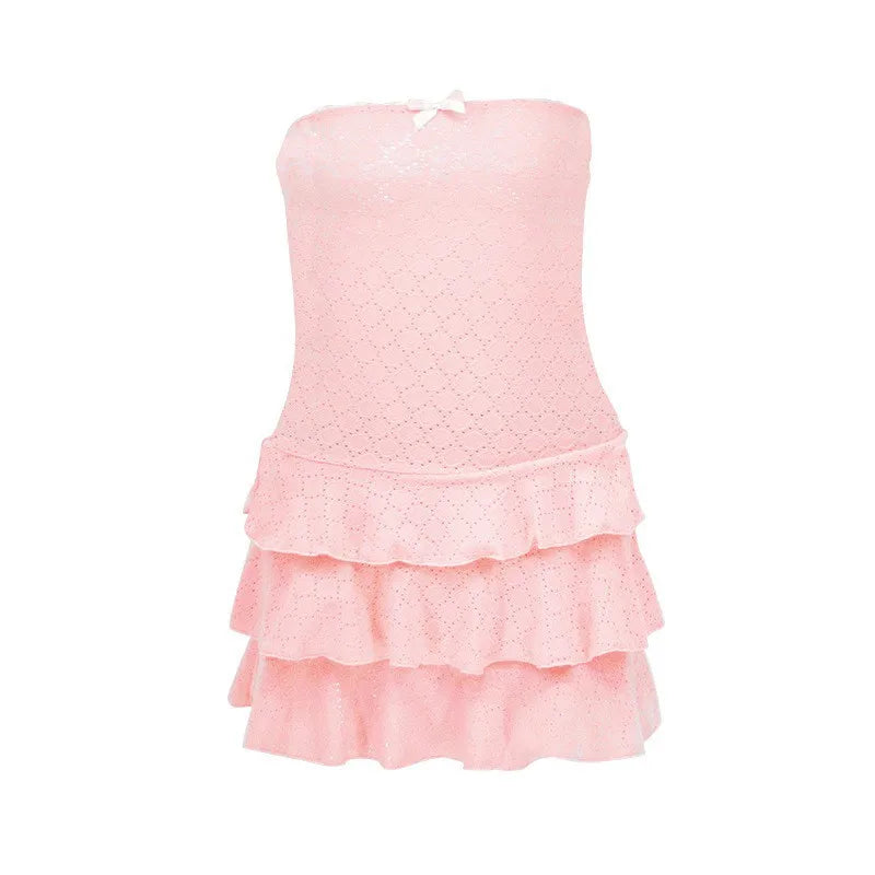 Solid Color Tube Frill Mini Dress